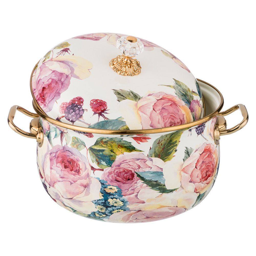 КАСТРЮЛЯ ЭМАЛИРОВАННАЯ AGNESS С КРЫШКОЙ, СЕРИЯ ВИНТАЖ, 4,8Л, ДИАМЕТР=22СМ (КОР=4ШТ.)