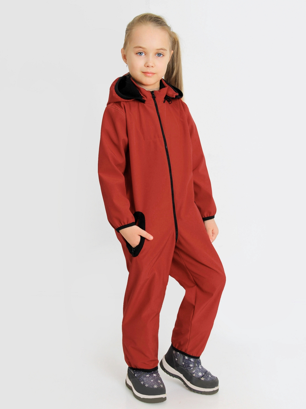 Комбинезон -непромокайка на девочку на флисе красного цвета, рост 92 см