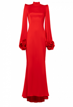 Платье красное силуэта "рыбка" воротник стойка 16-03-21SS