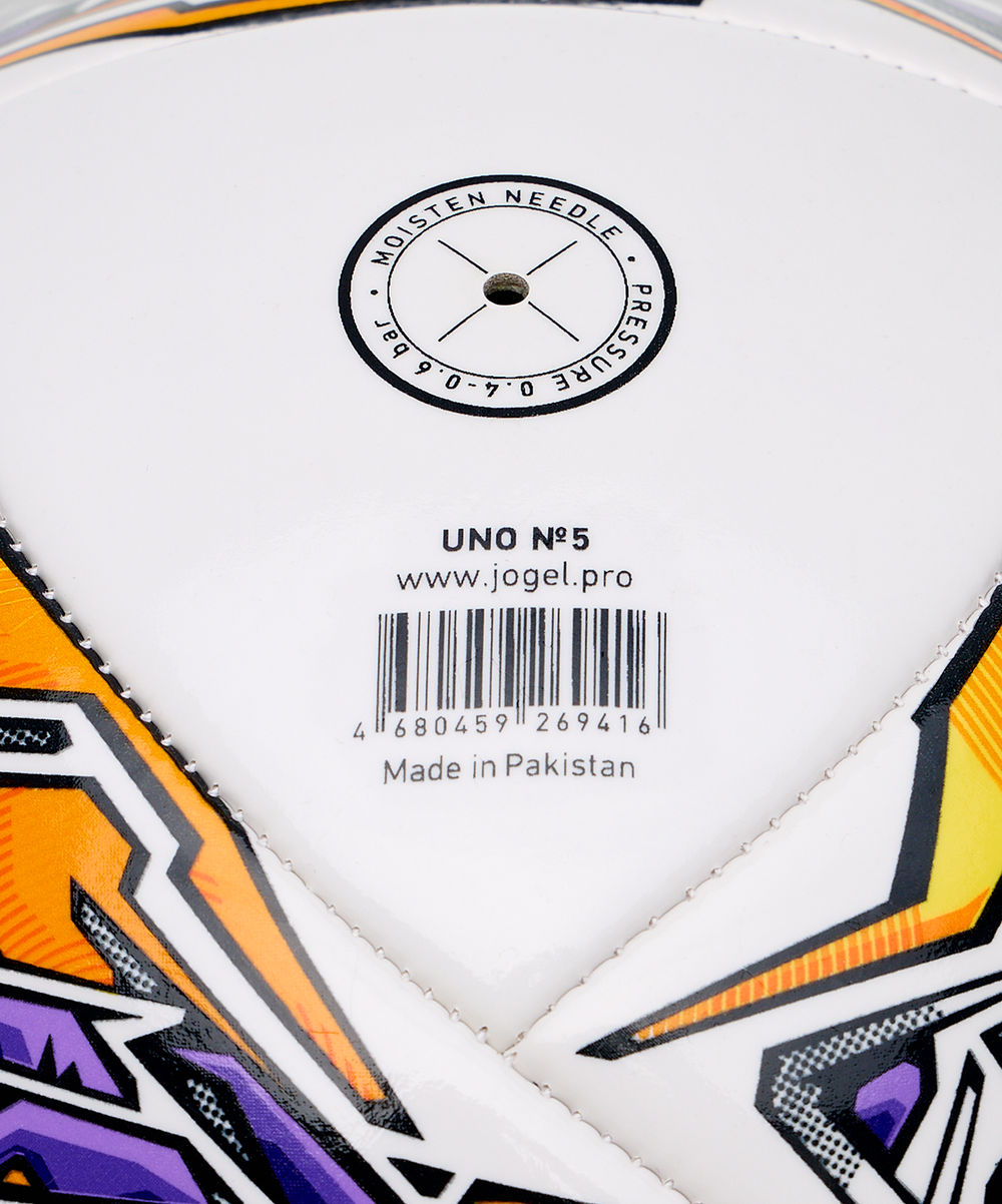 Мяч футбольный JÖGEL Uno №5, белый/фиолетовый/оранжевый