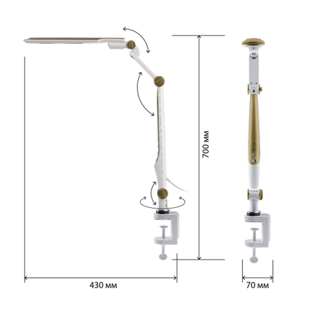 Настольный светильник ЭРА NLED-496-12W-G светодиодный на струбцине золото | Светодиодные настольные лампы