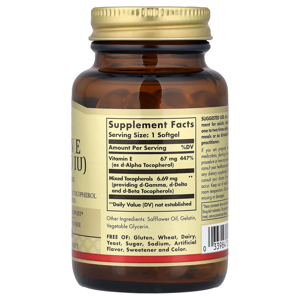 Solgar, витамин E, 67 мг (100 МЕ), 100 капсул
