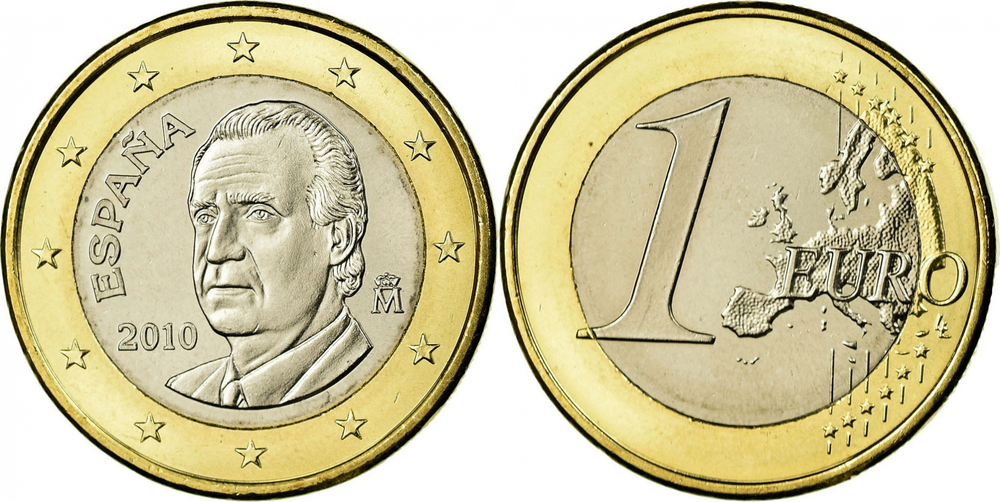 Испания 1 евро, 2010-2014 Король Хуан Карлос I UNC