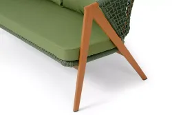 "Амстердам" диван 2-местный плетеный из роупа, каркас алюминий, роуп зеленый круглый, ткань зеленая