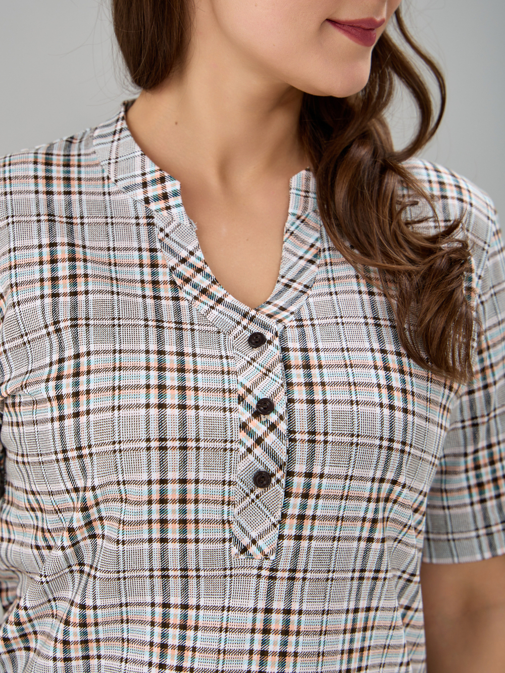 Блузка БЛ-122/клетка-рогожкаперсик