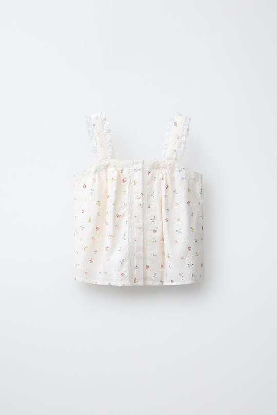 ZARA ТОП SCHIFFLY С КРУЖЕВОМ, ЭКРЮ