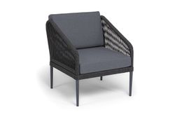 "Канны" лаунж-зона 4-местная (разборная) из роупа со столиком "Диего" цвета "серый гранит", роуп темно-серый круглый, ткань темно-серая