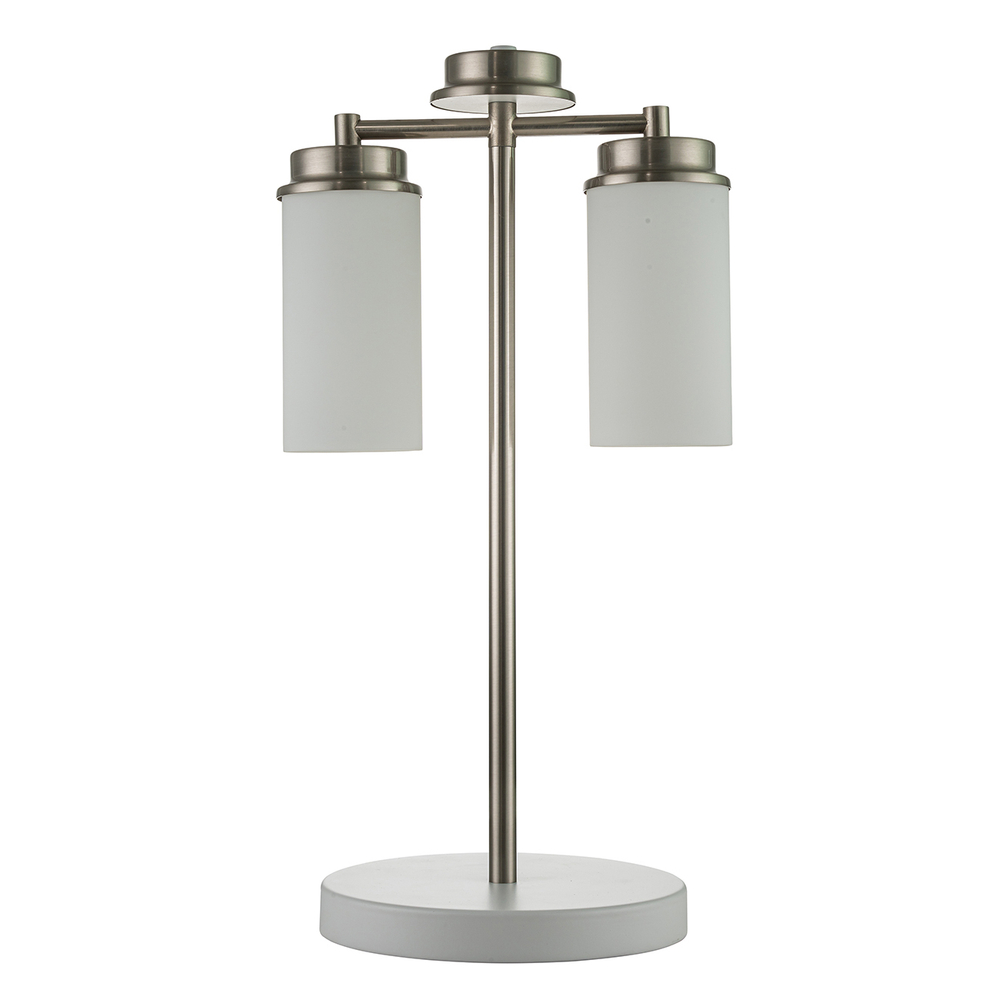 Настольный светильник 2х40Вт Е14, металл/стекло, хром/белый