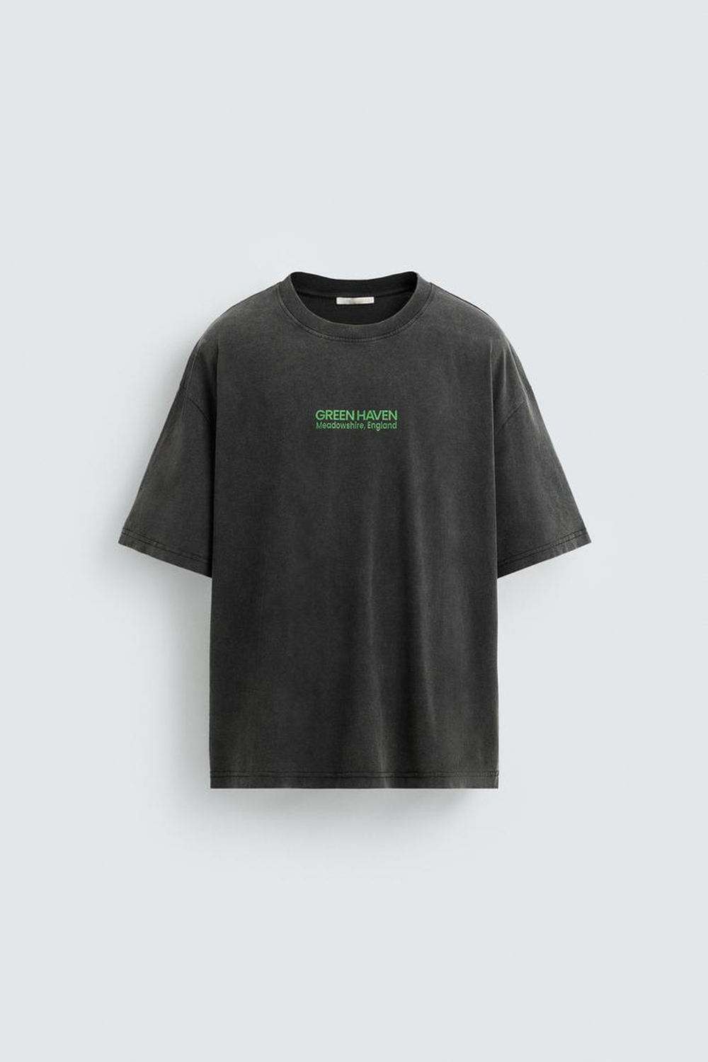 ZARA ФУТБОЛКА С ЭФФЕКТОМ ПОТЕРТОСТИ И НАДПИСЯМИ, АНТРАЦИТОВО-СЕРЫЙ