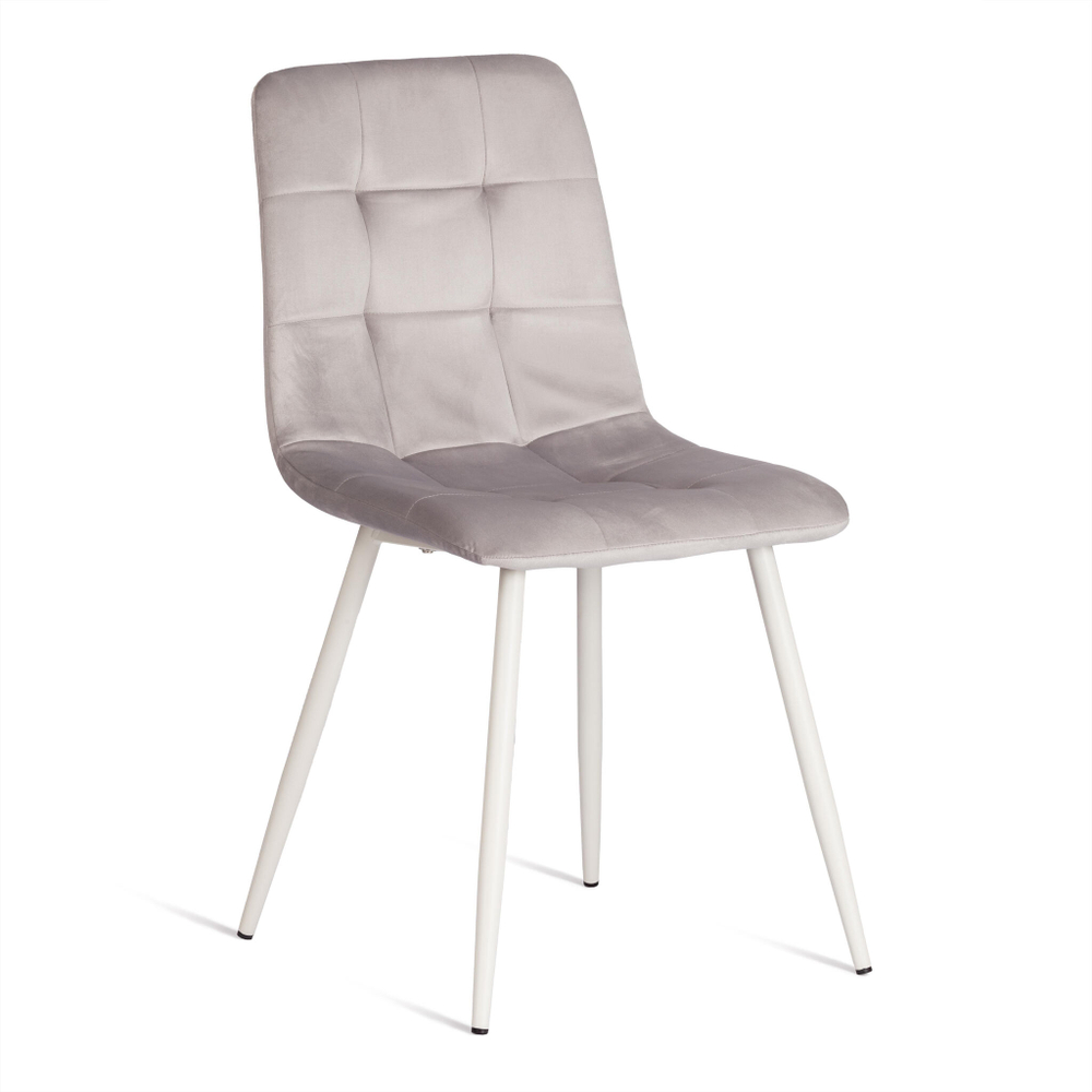 Стул CHILLY (mod. 7094-1) вельвет/металл, 44,5х52,5х86 см, light grey (светло-серый) HLR14 / белый