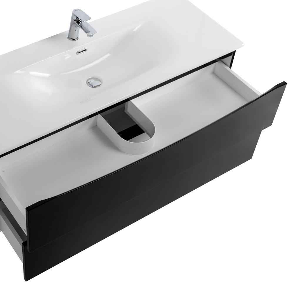 Тумба с раковиной подвесная BelBagno MARINO-CER-N-1200-2C-SO-NL-P Nero Lucido, раковина белая BB-8099-120