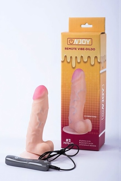 Реалистичный вибратор на присоске из кибер-кожи с выносным пультом Onjoy Remote Vibe-Dildo #3 (10 режимов) (Цвет: телесный)