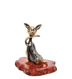 AM- 390 Фигурка «Кошка сфинкс» (латунь, янтарь)