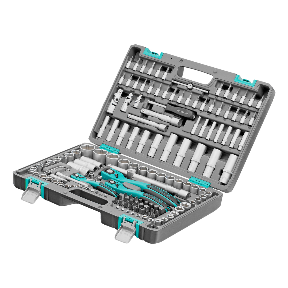 Набор инструментов, 1/4", 3/8", 1/2", Cr-V, S2, усиленный кейс, 151 предмет Stels