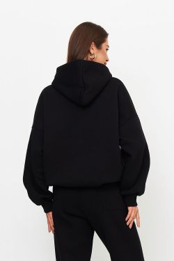 Утепленное худи свободного кроя черного цвета