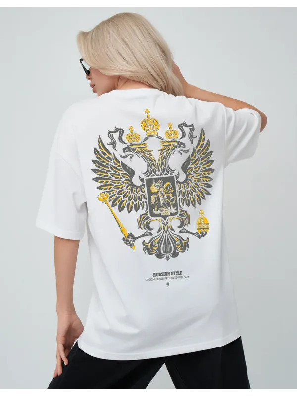 Футболка оверсайз белая с гербом России
