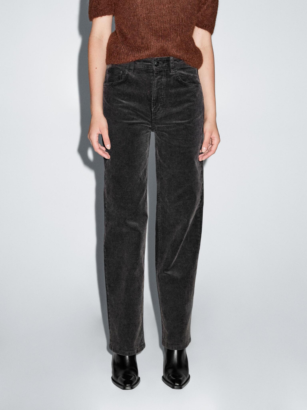 Massimo Dutti Брюки прямого кроя из вельвета, окрашенного сернистым красителем, черный