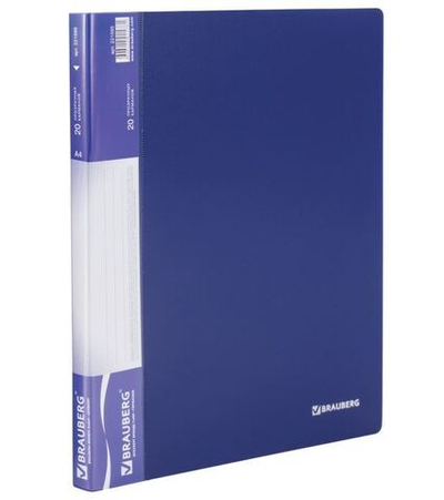 Папка 20 вкладышей BRAUBERG стандарт, синяя, 0,6 мм, 221595