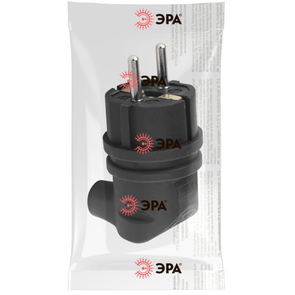 Вилка ЭРА V9-B-IP44 каучуковая с заземлением 90 градусов 16A IP44 черная