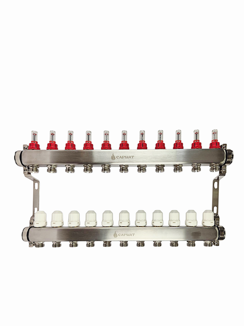 Коллекторная группа с расходомерами САРМАТ 1"x3/4" 11 вых. нерж SS2000 (CN)