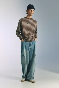 PULL&BEAR Футболка в полоску с длинным рукавом Ford, коричневый