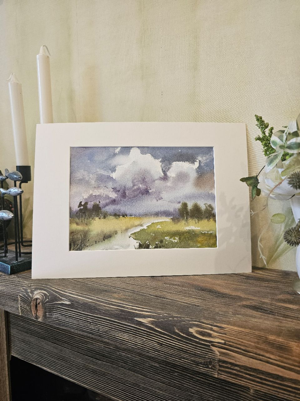 Картина акварельная авторская в паспарту 21х30 см на стену для интерьера "Летний пейзаж"
