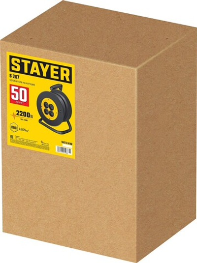 STAYER S-207, ПВС, 2 х 0.75 мм2, 50 м, 2200 Вт, удлинитель на катушке (55073-50)