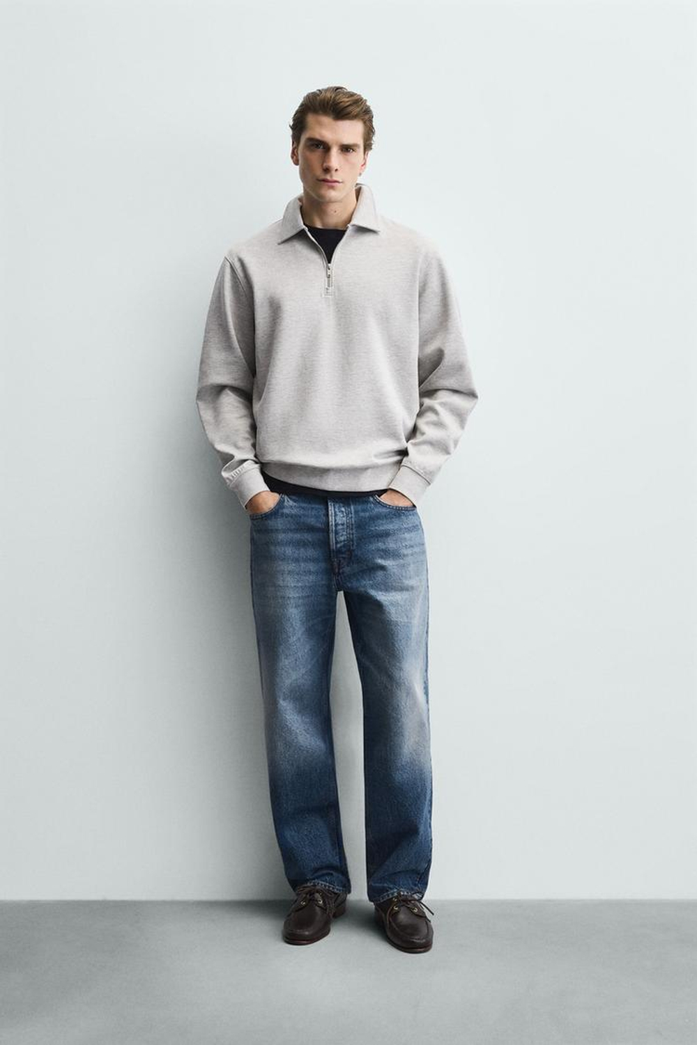 ZARA ТОЛСТОВКА-ПОЛО INTERLOCK НА МОЛНИИ, СЕРЫЙ МЕЛАНЖ