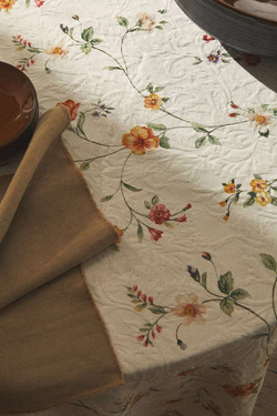 ZARA HOME ЖАККАРДОВАЯ СКАТЕРТЬ С ЦВЕТОЧНЫМ РИСУНКОМ, ЗЕЛЕНЫЙ