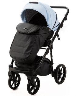 Детская коляска Adamex Nola Deluxe 2 в 1 N-SD112 (ГОЛУБАЯ КОЖА + ЧЕРН.КОЖА)