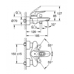 Смеситель для ванны GROHE Eurostyle new, белая луна 33591LS3 схема