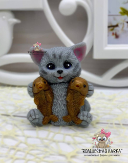 Силиконовая форма Котик с рыбками