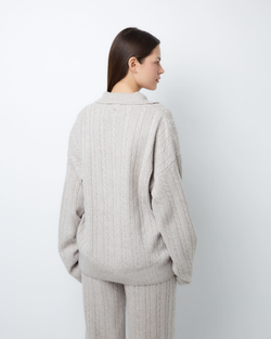 Поло объемного кроя из смесового кашемира серо-бежевый