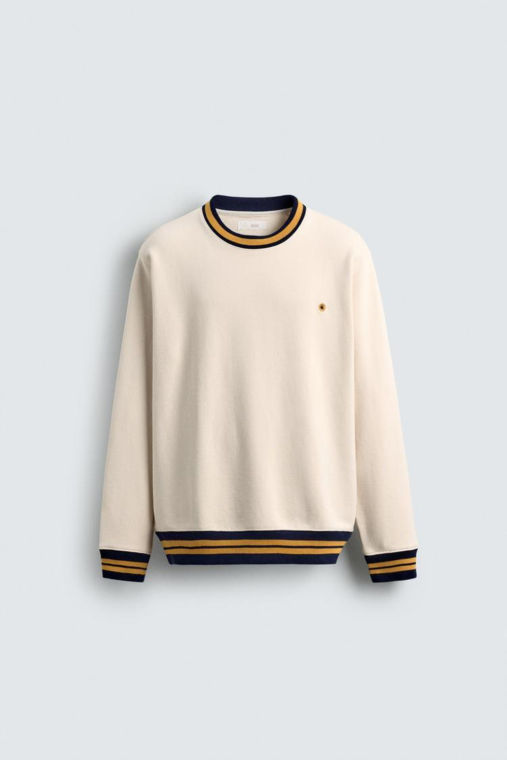 ZARA ТОЛСТОВКА С ВЫШИВКОЙ И КОНТРАСТНОЙ ОТДЕЛКОЙ В РУБЧИК, ЖЕЛТОВАТО-БЕЛЫЙ