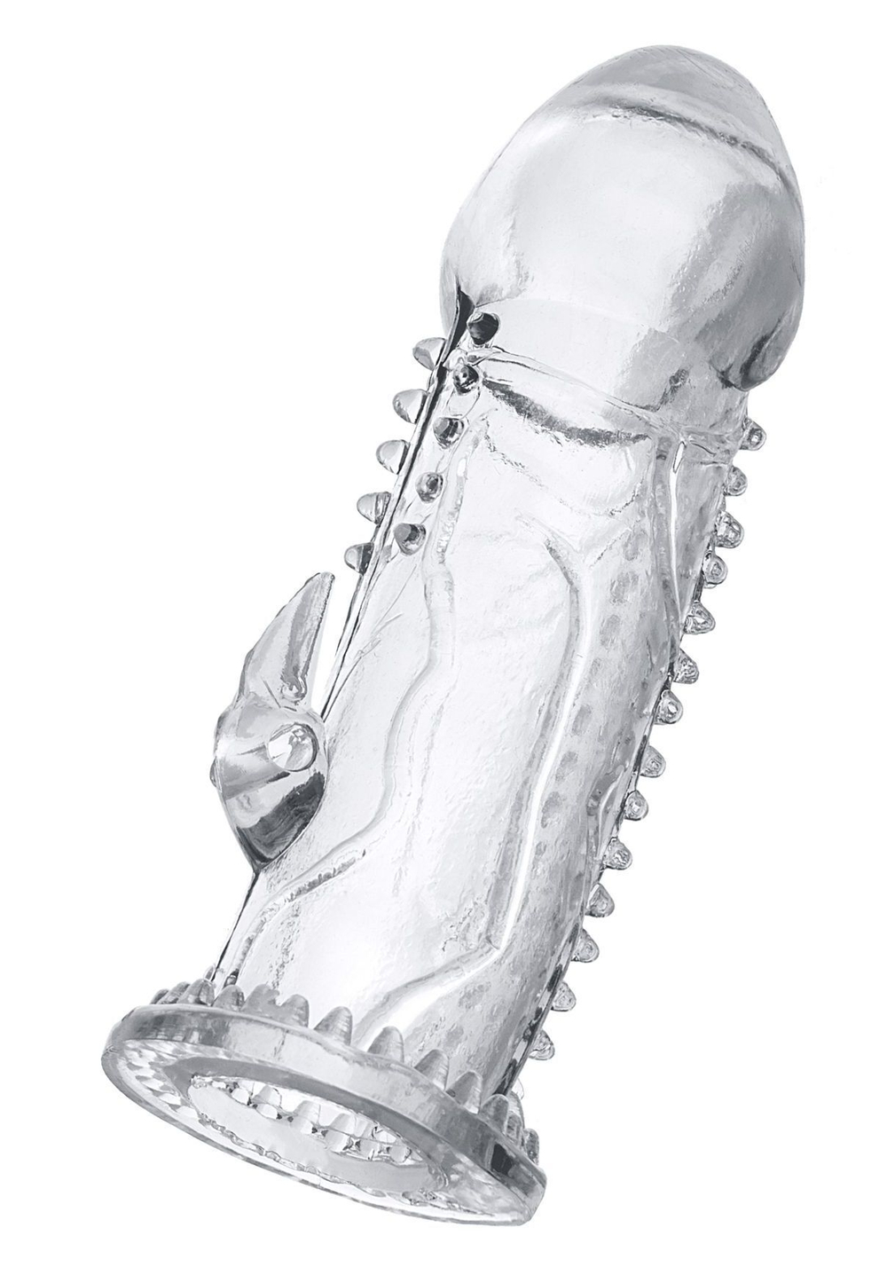 Прозрачная насадка на пенис с шипиками и коготком - 13,5 см. (Цвет: прозрачный)
