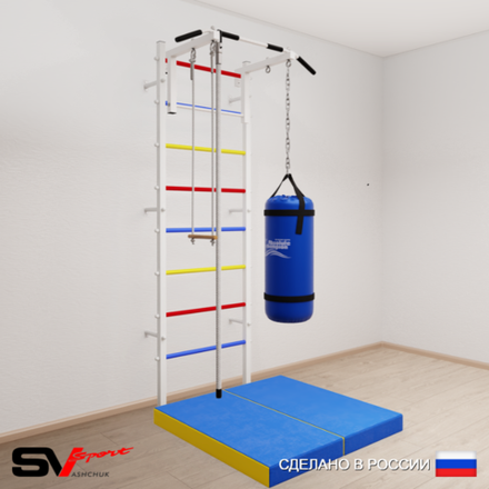 Шведская стенка Sv Sport усиленная 6157 (Турник стандарт/Канат/Трапеция/Цепь/Мешок 30кг/Мат 1м)