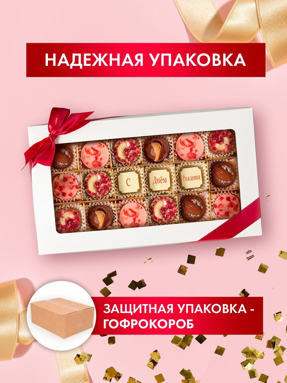Подарочный набор шоколадных конфет, С Днём Рождения из бельгийского шоколада, открытка в подарок