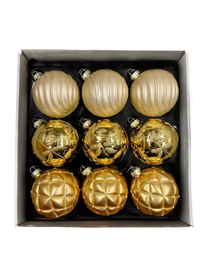 Набор винтажных стеклянных шаров Старинный вальс 80 мм., пудрово-золотой, 9 шт., Christmas DeLuxe (14090)