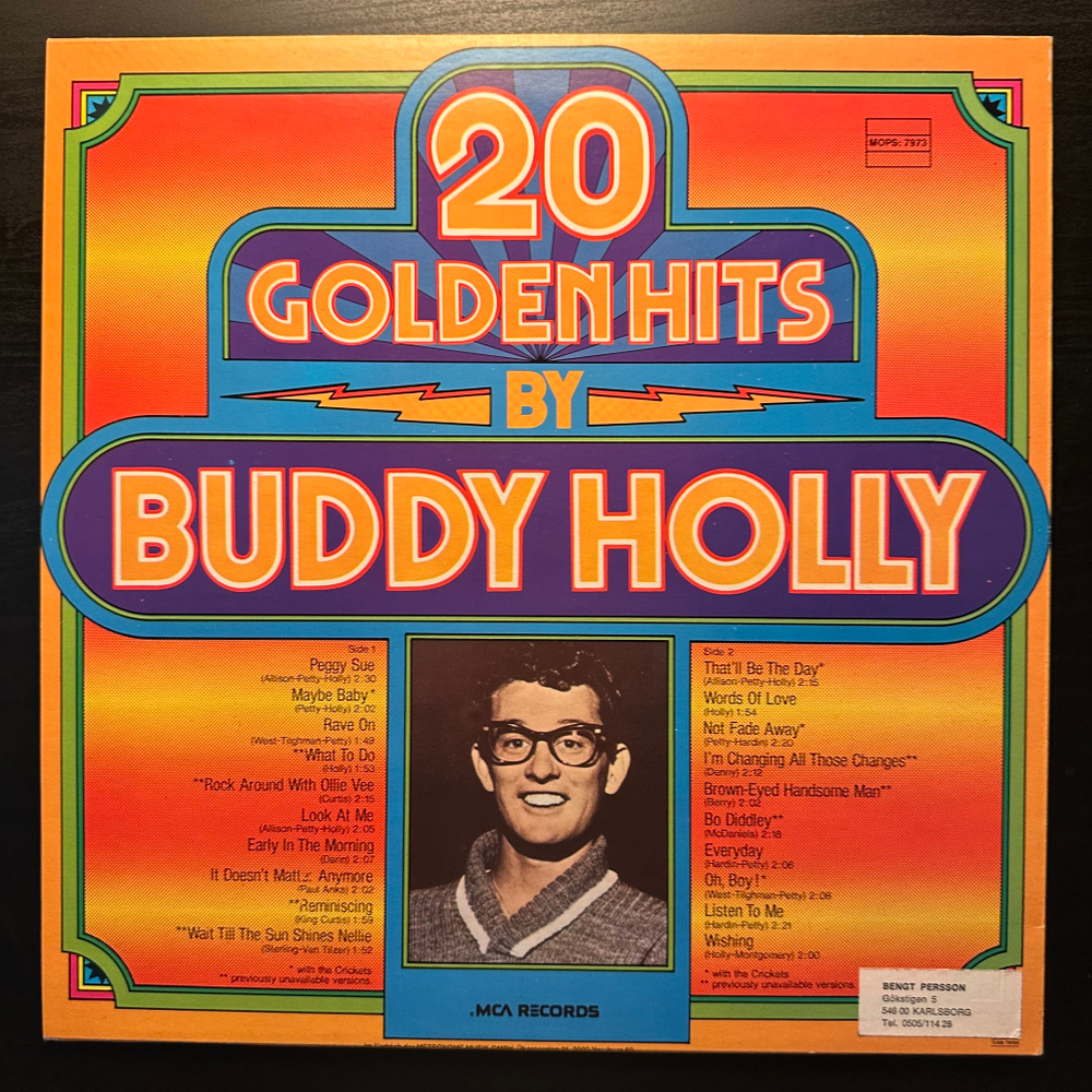 Buddy Holly - 20 Golden Hits By Buddy Holly (Швеция 1977г.)