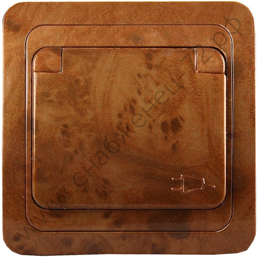 СВЕТОЗАР Гамма, с заземлением одинарная с крышкой цвет орех 16А/~250В, Электрическая розетка (SV-54110-N)