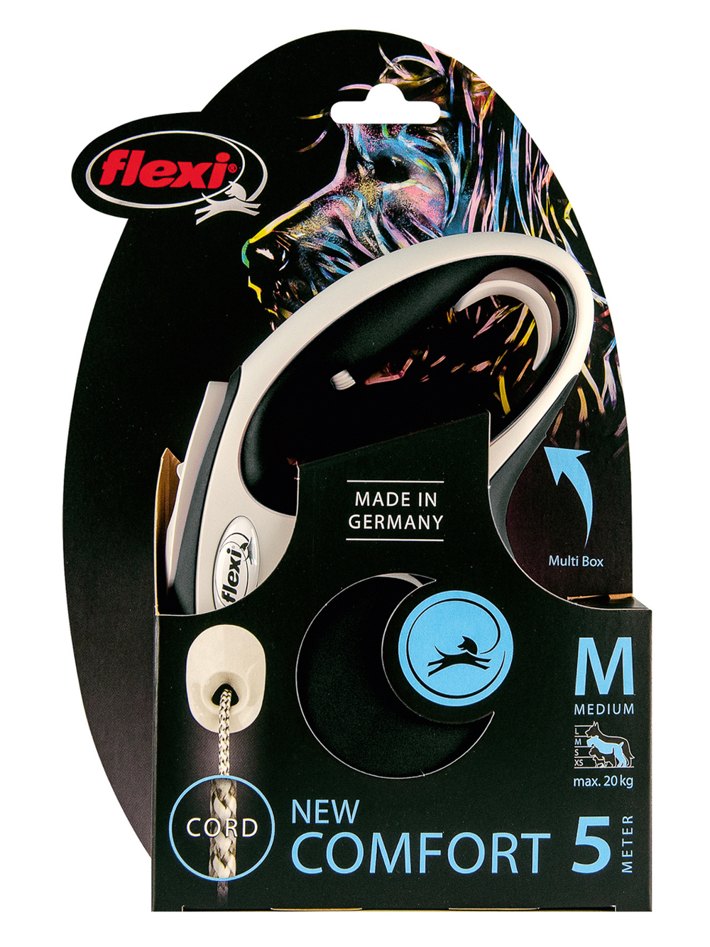 Поводок-рулетка Flexi New Comfort M. Трос 5 м. для собак до 20 кг. Черный