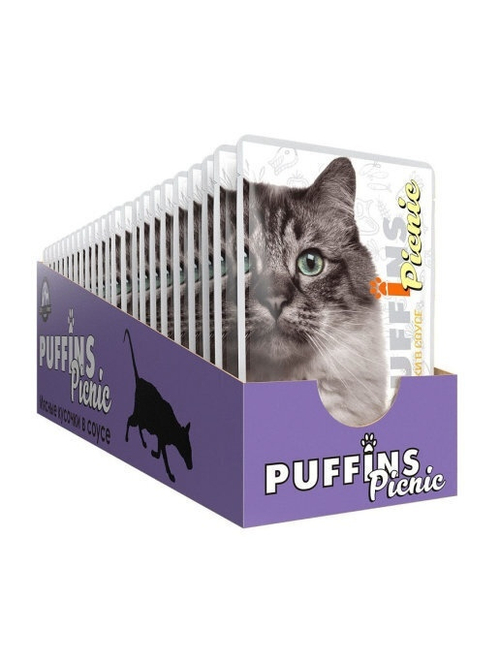 Puffins Picnic Влажный корм для кошек, курица в соусе, 26 шт x 85 г