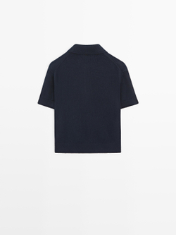 Massimo Dutti Свитер из смесовой шерсти с воротником поло, темно-синий