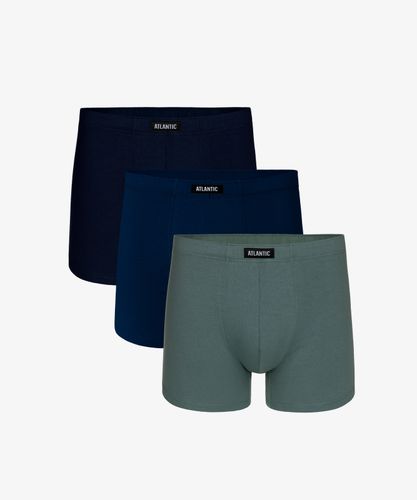 Мужские трусы шорты Atlantic, набор из 3 шт., хлопок, темно-синие + темно-голубые + изумрудные, 3SMH-048
