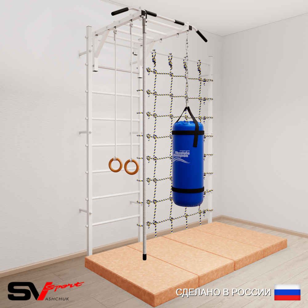 Шведская стенка Sv Sport усиленная 63350 (Турник рукоход/Канат/Кольца/Цепь/Мешок 15кг/Мат 2м/Канатный лаз)