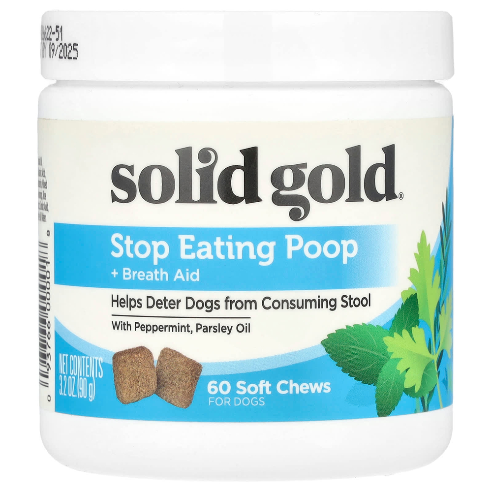 Solid Gold, Stop Eating Poop + для облегчения дыхания, для собак, 60 жевательных таблеток, 90 г (3,2 унции)