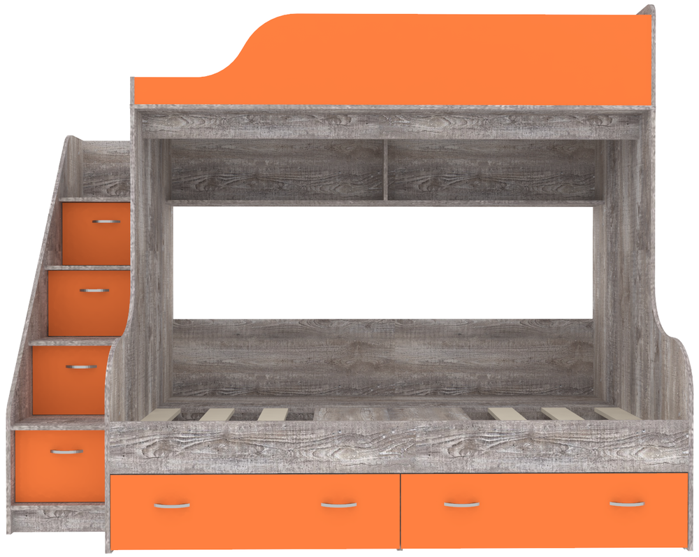 Двухъярусная кровать КарИВи Дуэт-15 с лестницей Комод КарИВиом Бетон Оранжевый