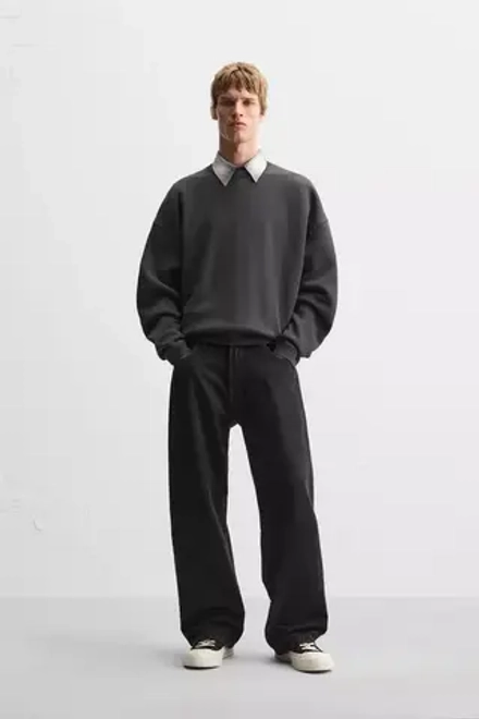 ZARA ТОЛСТОВКА С ЭФФЕКТОМ ПОТЕРТОСТИ, ЧЕРНЫЙ