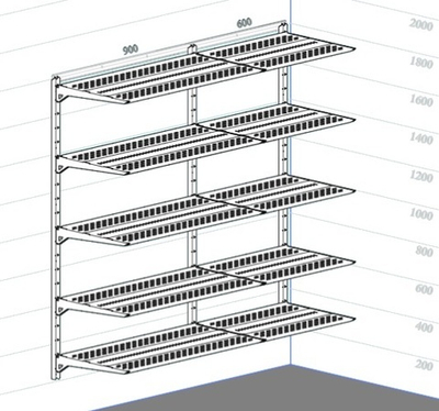 Стеллаж металлический навесной металлик серебристый (серый), 1600*1500*450 мм