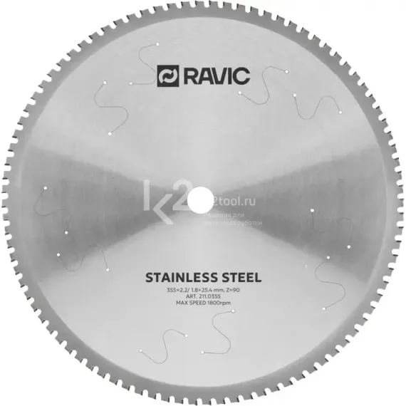 Диск пильный TCT по нержавеющей стали Ravic, 355×25,4 мм, Z=90, арт. 211.0355